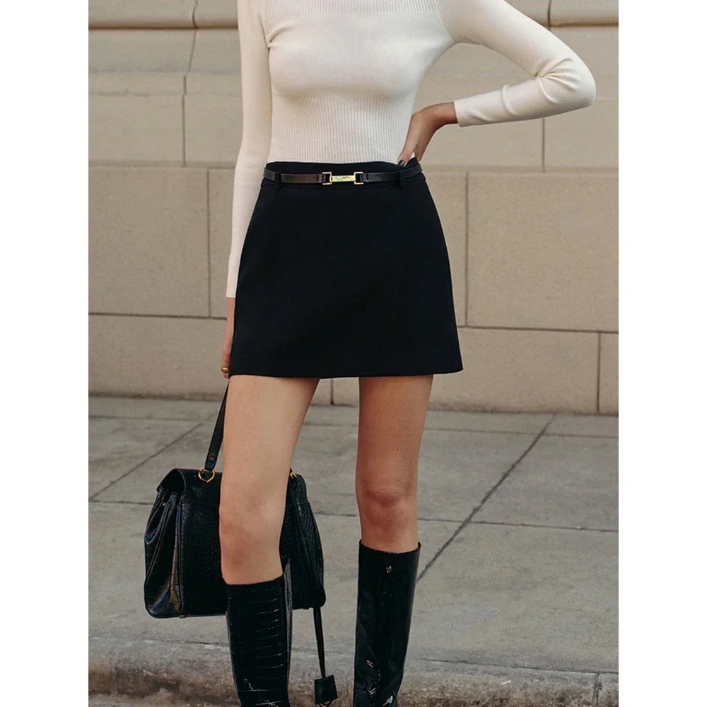 Commense Melt Belted Mini‎ Skirt Black size XS
